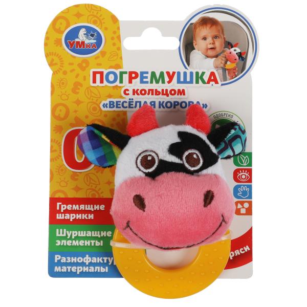 Текстильная игрушка погремушка корова с прорезывателем функционал Умка в кор.500шт