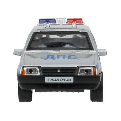 Машина металл LADA-2108 "СПУТНИК" ПОЛИЦИЯ 12 см, двери, багаж, кор. Технопарк в кор.2*36шт