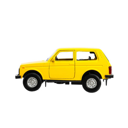 Machine en métal LADA 4x4 12 cm, double, bagage, inerce, jaune, cor. Parc technologique dans le cor.2*36шт
