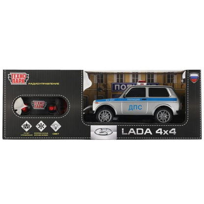 LADA4X4-18LPOL-GY 327204 Machine pour LADA ПОЛИЦИЯ 4x4 18 см, свет, сер, kor. Parc technologique à Cor.24шт