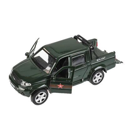 Машина металл UAZ PICKUP АРМИЯ РОССИИ длина 12 см, двери, багаж, инерц, кор. Технопарк в кор.2*36шт