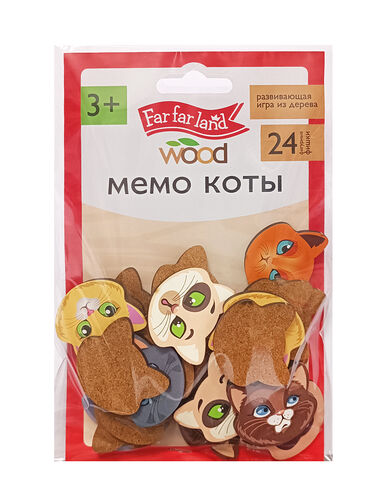 Игра настольная деревянная МЕМО "Коты" (24 фишки в пакете) Far far land wood