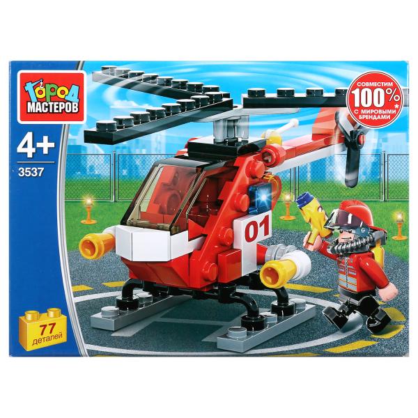 Конструктор "Город мастеров" пожарный вертолет, с фигуркой, 77дет. в русс. кор. в кор.2*40шт
