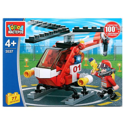 Конструктор "Город мастеров" пожарный вертолет, с фигуркой, 77дет. в русс. кор. в кор.2*40шт