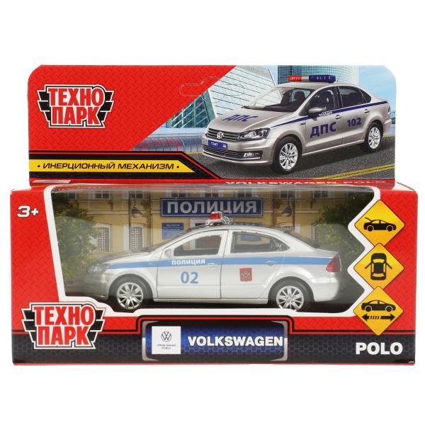 Machine en métal VOLKSWAGEN POLO ПОЛИЦИЯ 12 см, двер, баг, инерц, серебр, кор. Parc technologique dans le cor.2*36шт