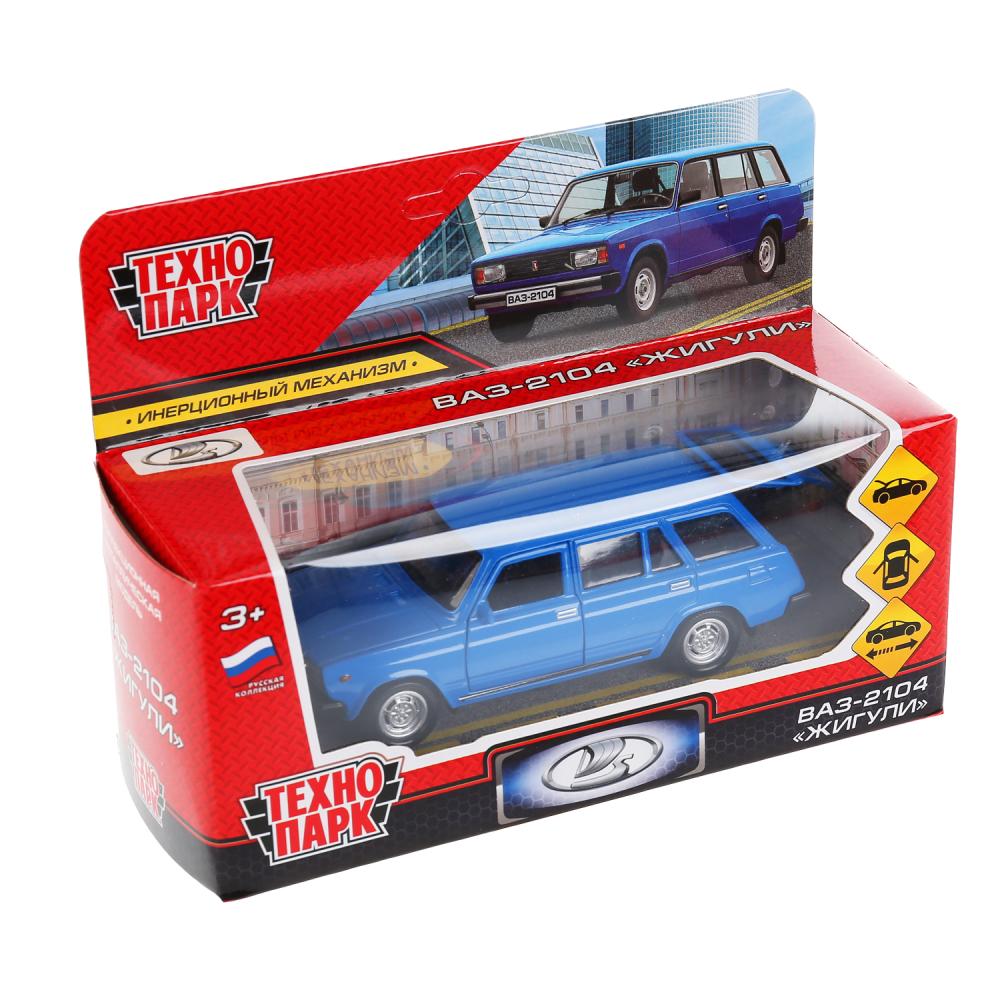 2104-12-BU299588 Машина металл ВАЗ-2104 ЖИГУЛИ длина 12 см, двери, багаж, инерц, синий, кор. Техно