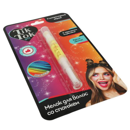 Косметика ДЛЯ ДЕВОЧЕК мелок для волос с спонжем, желтый TIK TOK GIRL в кор.6*24шт