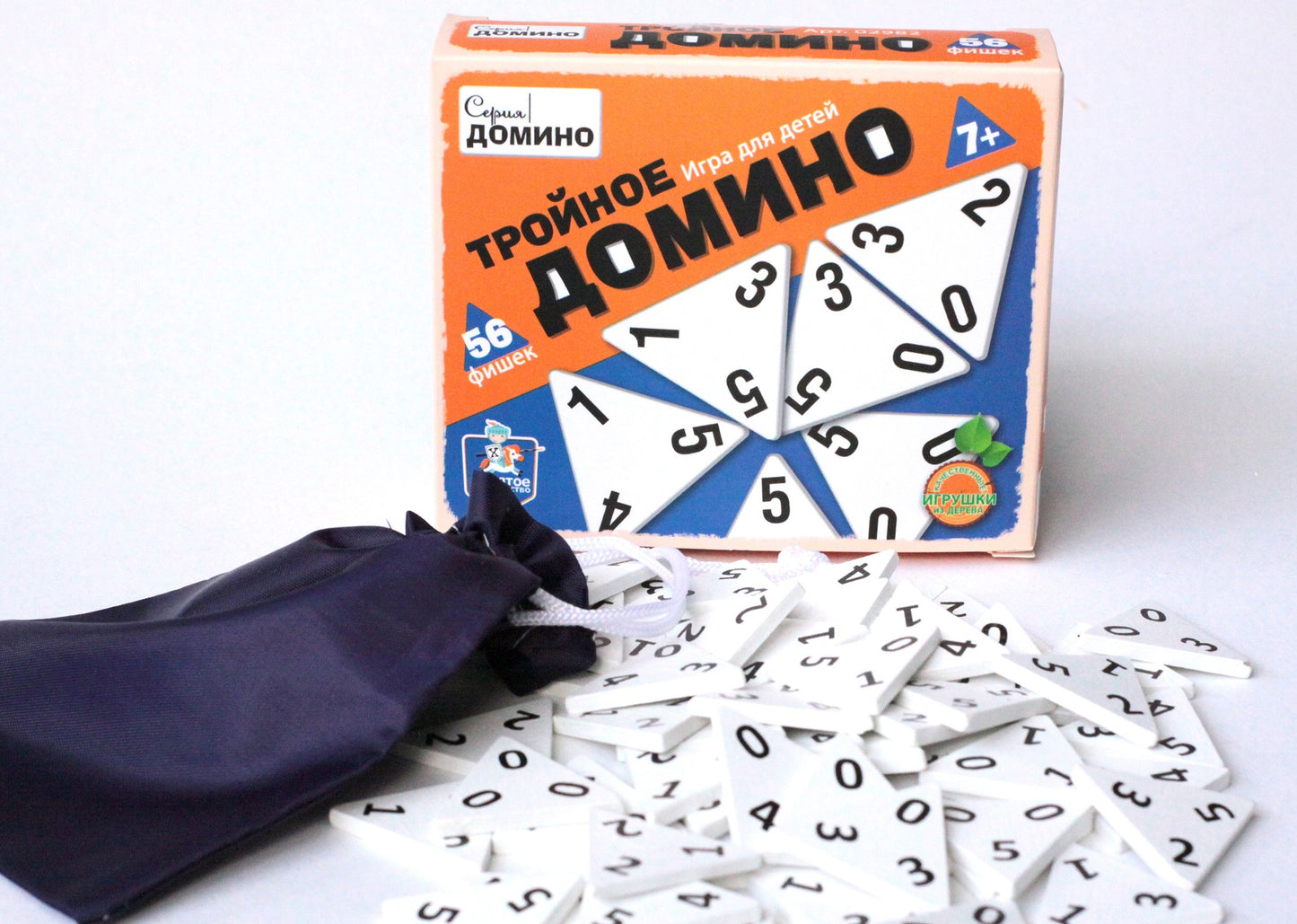 Домино деревянное "Тройное домино" 56 фишек (карт.упак)