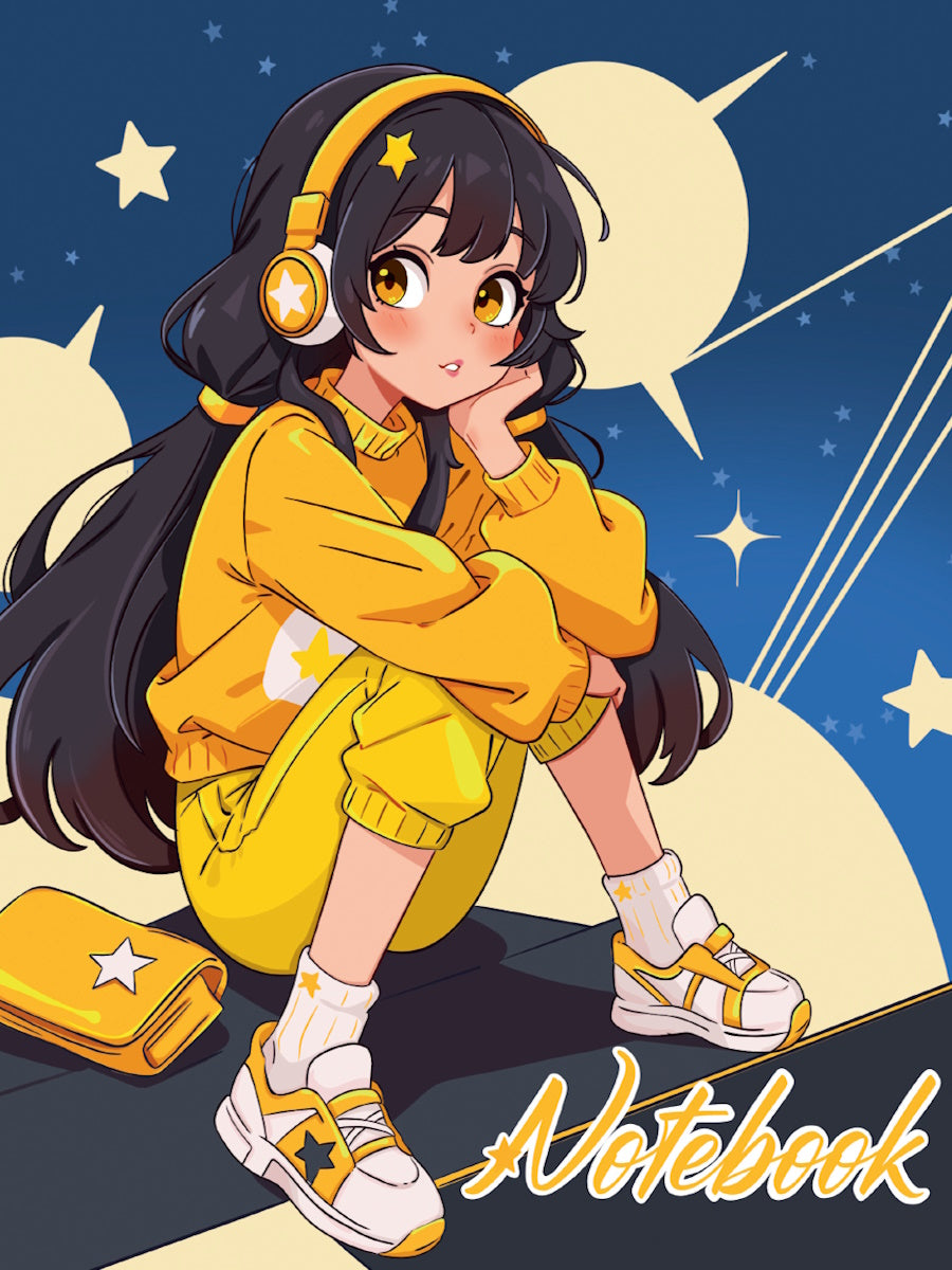 Mon Art. БЛОКНОТ в клетку Mon gros carnet. Девочка в наушниках