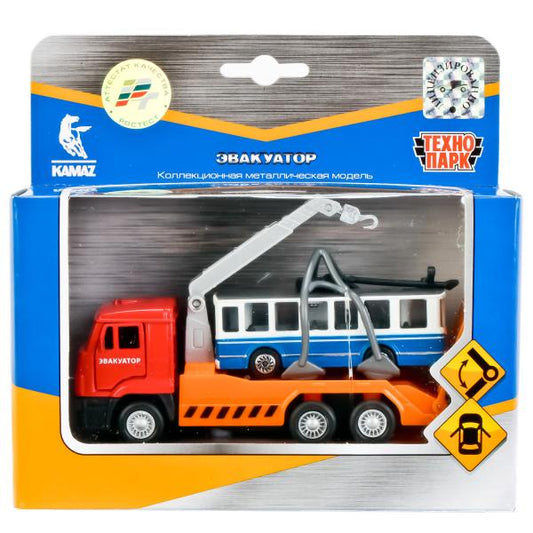 НАБОР "ТЕХНОПАРК" МАШИНА МЕТАЛЛ. ИНЕРЦ. КАМАЗ. ЭВАКУАТОР 12СМ + ТРОЛЛЕЙБУС 7,5СМ В КОР. dans le cor.2*24шт