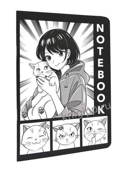 Mon Art. БЛОКНОТ в клетку Аниме Монохром. Девочка с котиком