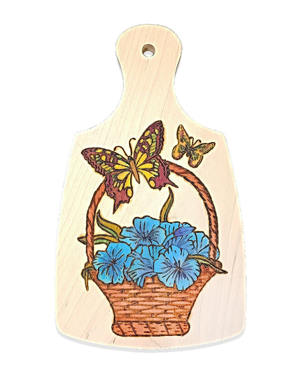 Выжигание по дереву. Разделочная доска "Корзина цветов" (130х230мм) в кор.15шт