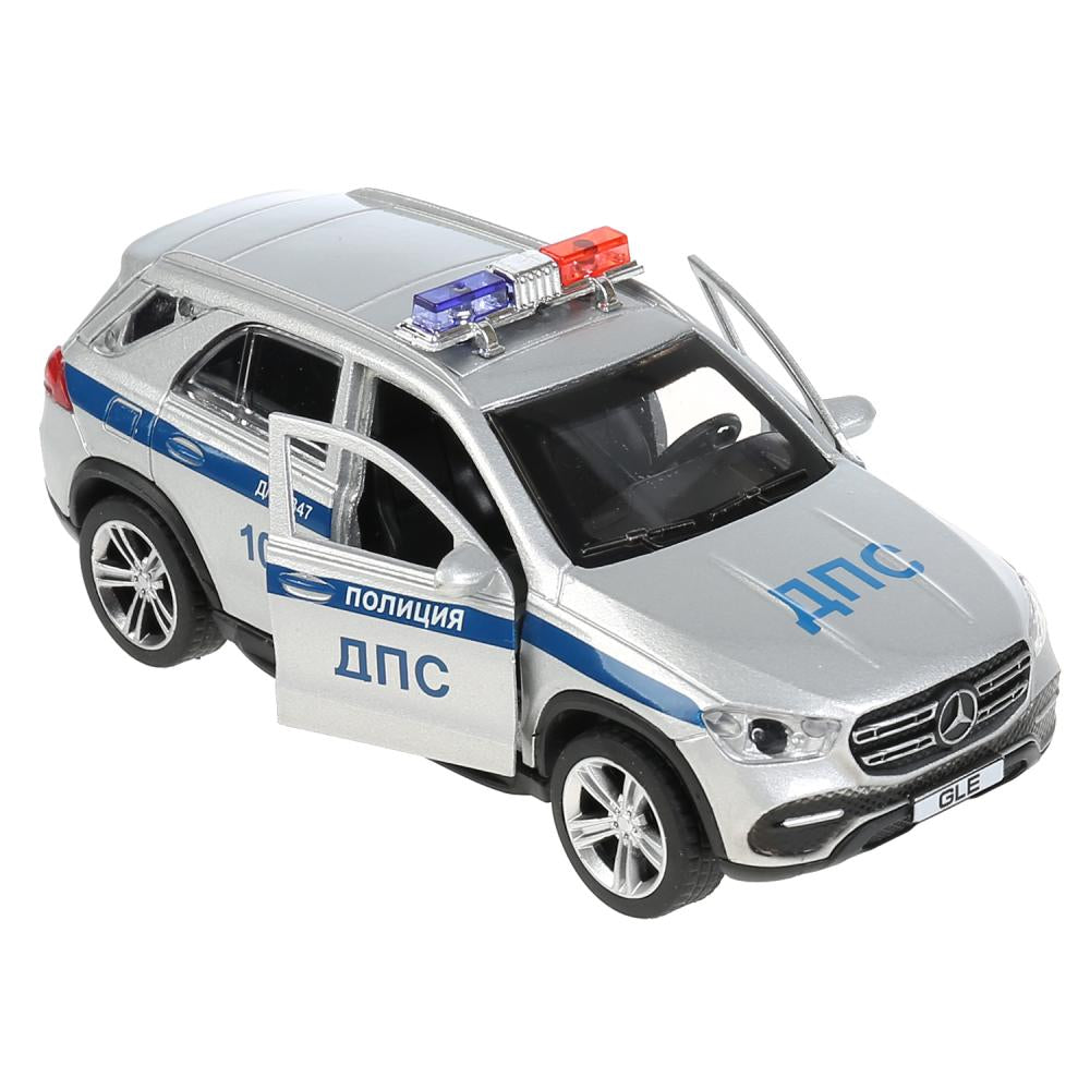Машина металл MERCEDES-BENZ GLE ПОЛИЦИЯ 12 см, двери, багаж, серебр, в кор. Технопарк в кор.2*36шт