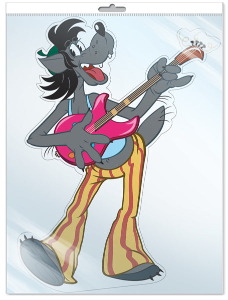 *Ф2-12662-П ПЛАКАТ ВЫРУБНОЙ А3 В ПАКЕТЕ. Волк с гитарой из мультфильма Ну, погоди! (с блестками в индивидивидуальной упаковке с европодвесом и клеевым клапаном)