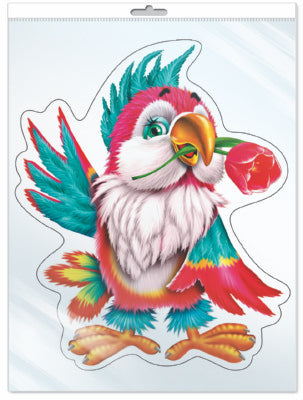 *ФМ-10514 ПЛАКАТ ВЫРУБНОЙ А4 В ПАКЕТЕ. Попугай (с блестками в индивидивидуальной упаковке с европодвесом и клеевым клапаном)