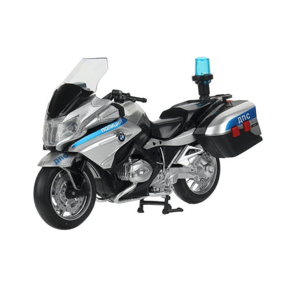 R1200-13SLPOL-SR Модель металл свет-звук МОТОЦИКЛ BMW R1200 RT 13 см, подвиж дет, сереб, кор. Техноп