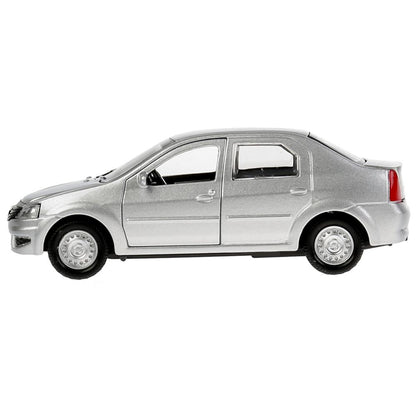 Machine en métal "RENAULT LOGAN"12 cm, ouverte. двери, инерц, серебристый, в кор. Parc technologique dans le cor.2*36шт