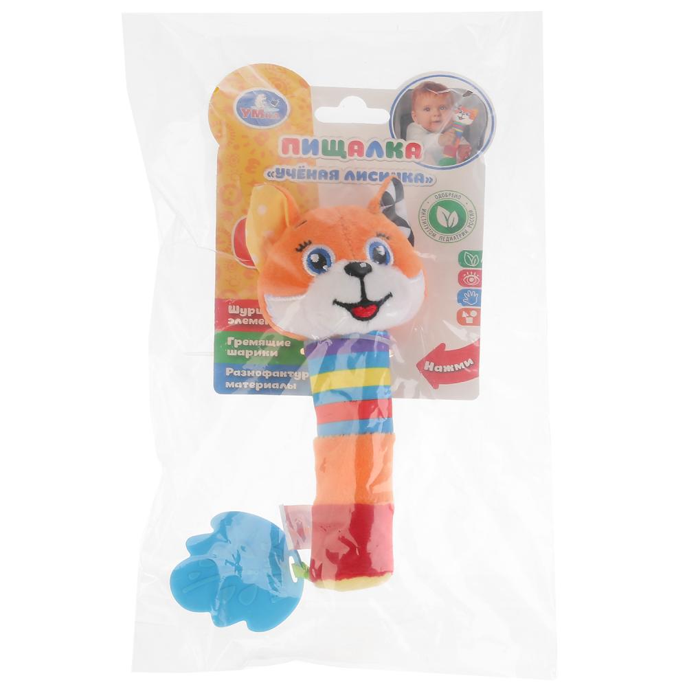 Текстильная игрушка погремушка-пищалка лиса на карт. в пак. (русс. уп.) "Умка" в кор.240шт