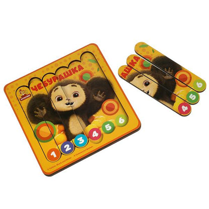 Игрушка деревянная пазл Чебурашка 10*10 см, термопак, Буратино в кор.40шт