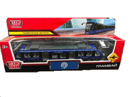 Машина металл "ТРАМВАЙ", длина 16,5см, СИНИЙ в русс. кор. Технопарк в кор.144шт