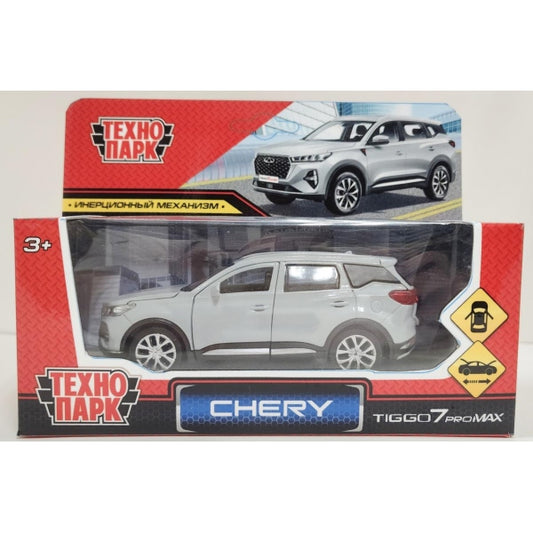 Машина металл chery tiggo 7 pro max 12см, двери, кап, баг, инер, серебр,кор. Технопарк в кор.2*36шт