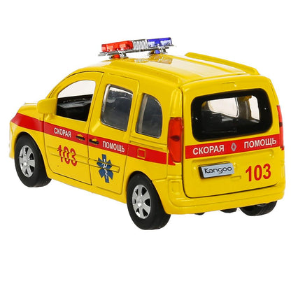 Technoparc. Modèle "Renault Kangoo Реанимация" métal 12 cm double, bagage, jaune, art.KANGOO-12AMB-YE