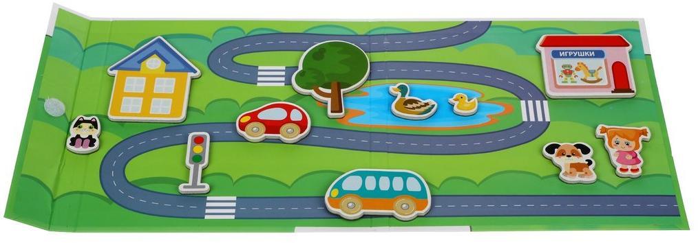 Игра магнитная развивающая. Магнитные истории "Городок" (книжка с игровым полем, 25 эл)