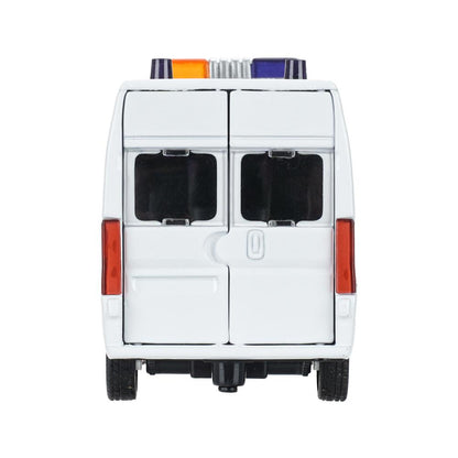 Машина металл свет-звук CITROEN JUMPER СКОРАЯ 14 см, двер, инер, белый, кор. Технопарк в кор.2*36шт
