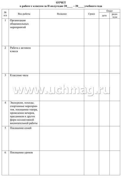 Рабочая тетрадь классного руководителя. (Формат А4, блок писчая пл. 60, обложка бумага офсетная пл. 160). 64 стр.