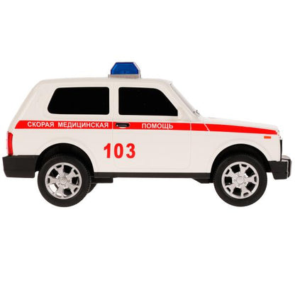 Machine en plastique pour véhicule LADA 4x4 URBAN СКОРАЯ 19,5 cm, 2 boutons, iner, cor. Parc technologique à Cor.36шт