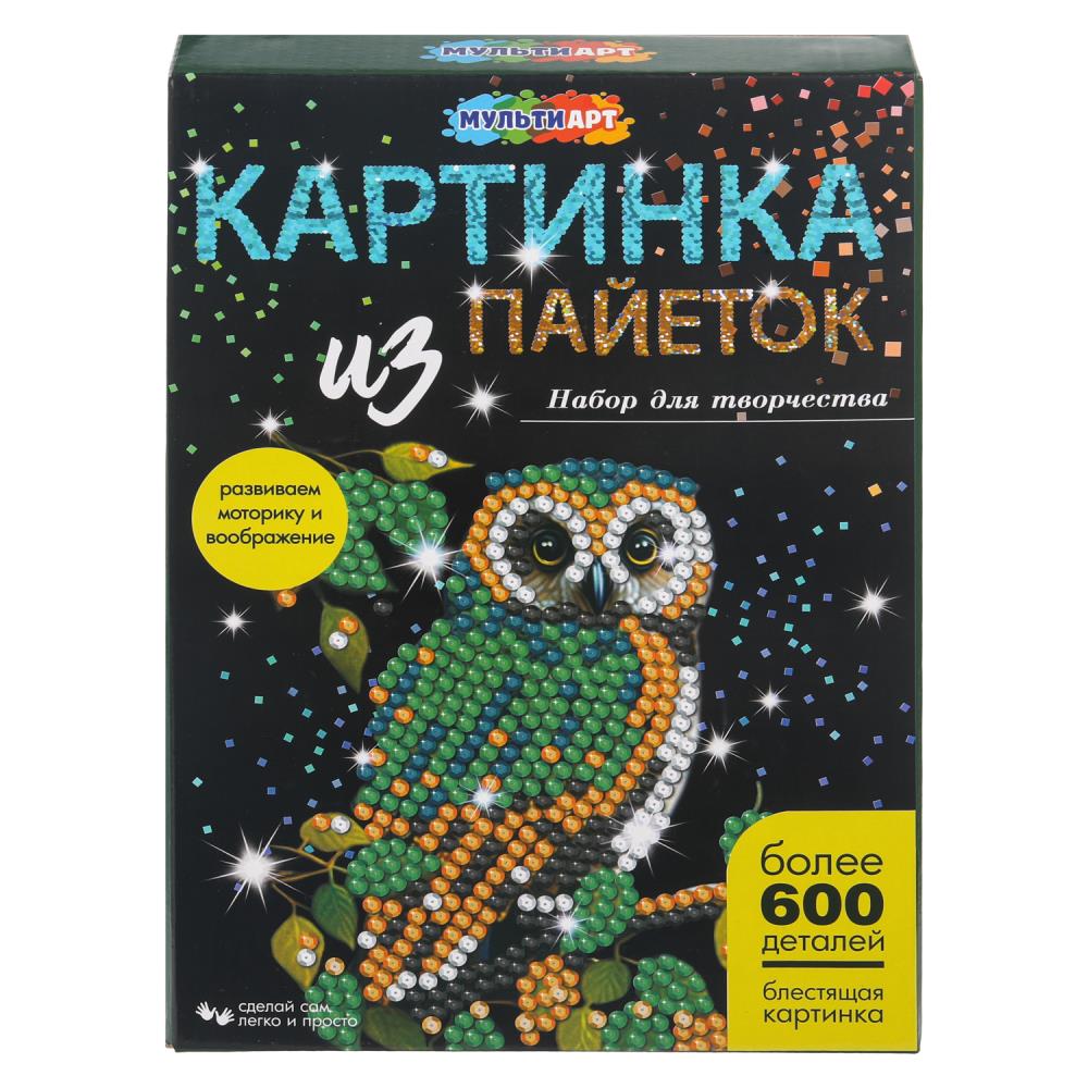 Картина пайетками 26*18 см сова МУЛЬТИ АРТ в кор.24шт