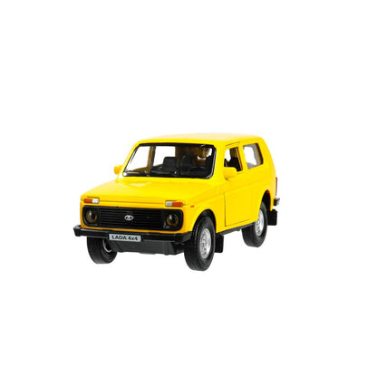 Machine en métal LADA 4x4 12 cm, double, bagage, inerce, jaune, cor. Parc technologique dans le cor.2*36шт