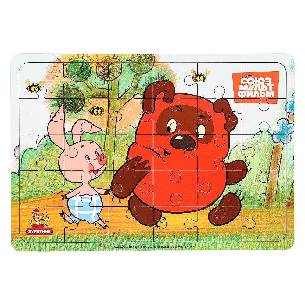Игрушка деревянная пазл 28*19.5 см. СОЮЗМУЛЬТФИЛЬМ терм. пакет Буратино в кор.25шт