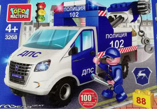 Конструктор полицейская ГАЗЕЛЬ ЭВАКУАТОР, 88 дет. Город мастеров в кор.2*40шт
