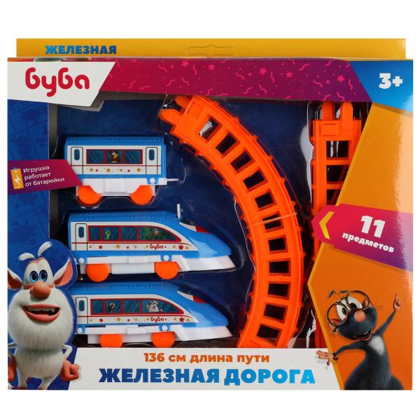 Железная дорога мультяшная БУБА длина пути 136, kor.25*20,5*4см ИГРАЕМ ВМЕСТЕ в kor.2*54шт