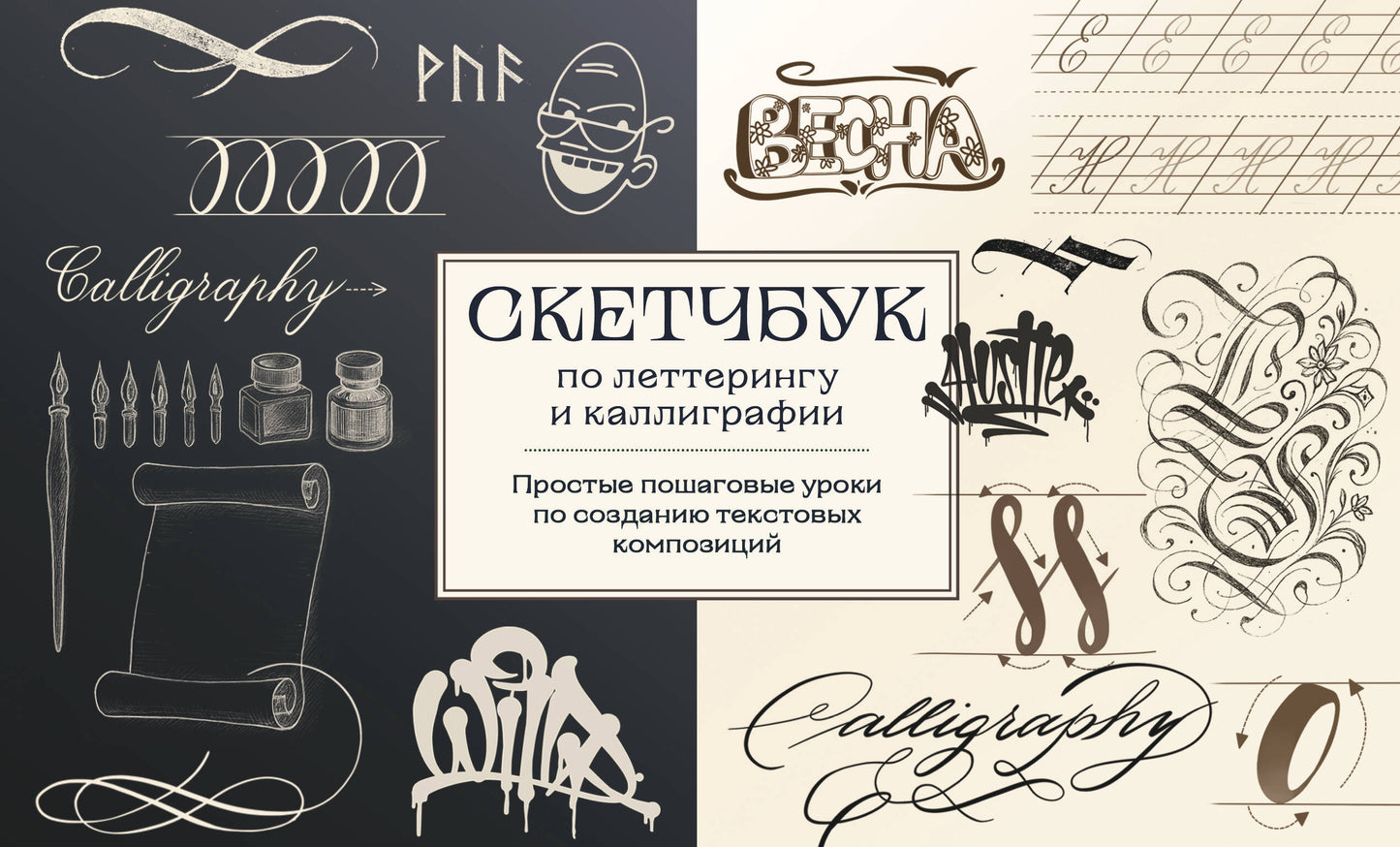 Скетчбук по леттерингу и каллиграфии. Простые пошаговые уроки по созданию текстовых композиций