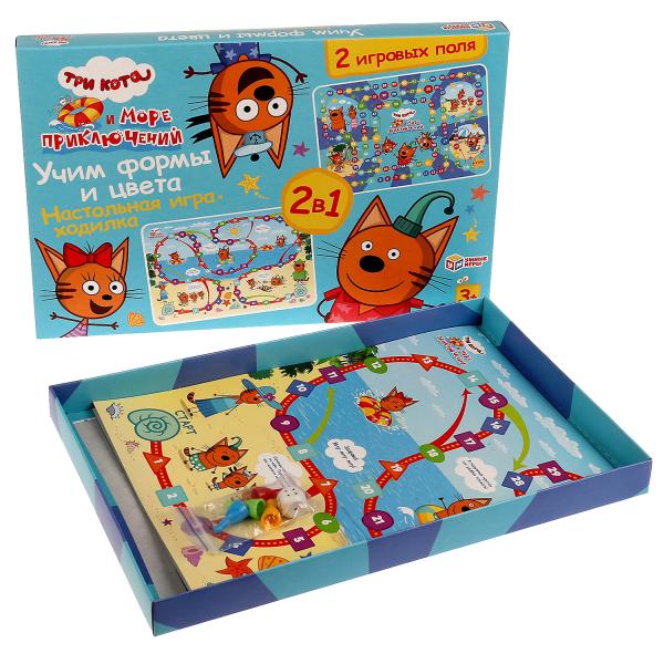 Trois chats et plus encore. Учим формы и цвета. Настольная игра-ходилка 2в1. Умные игры в кор.20шт