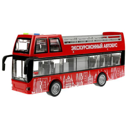 Машина пластик свет-звук ЭКСКУРСИОННЫЙ АВТОБУС 29см, инерц., двер., кор. Технопарк в кор.24шт