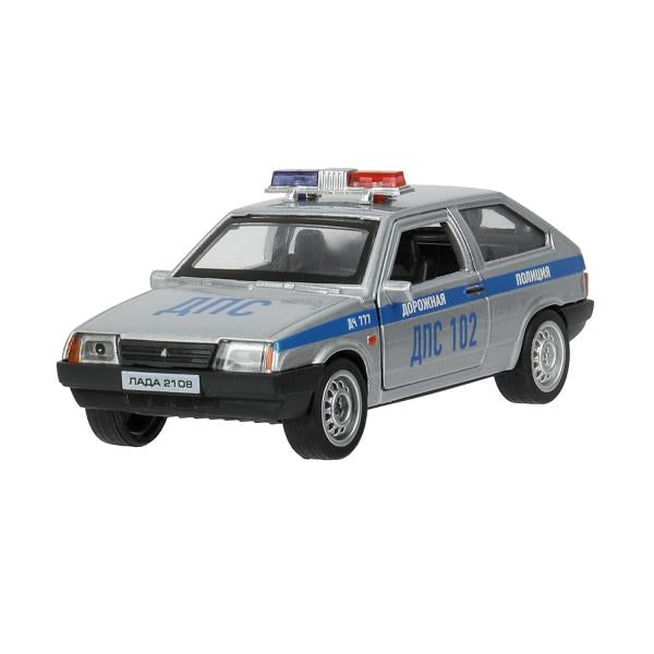 Машина металл LADA-2108 "СПУТНИК" ПОЛИЦИЯ 12 см, двери, багаж, кор. Технопарк в кор.2*36шт