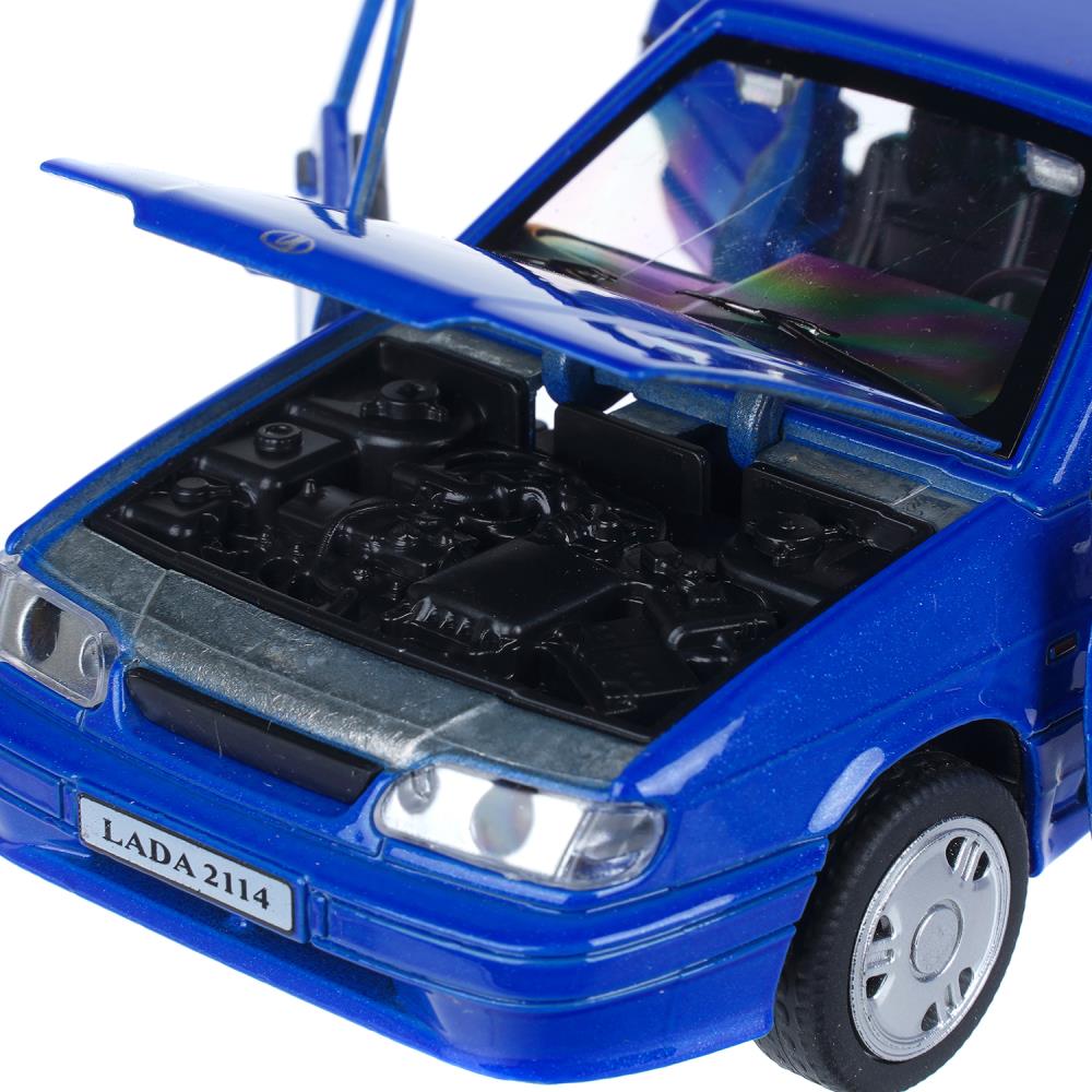 Машина металл ваз LADA 2114 15 см,св-зв,откр 4 дв,баг,кап,инер,синий,кор. Технопарк в кор.2*36шт