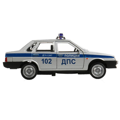 Machine en métal pour le véhicule LADA-21099 "СПУТНИК" ПОЛИЦИЯ 12 см, двери, кор. Parc technologique dans le cor.2*36шт