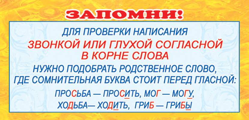 ШМ-3591 Карточка-шпаргалка. Запомни! Для проверки написания звонкой или глухой (формат 61х131 мм)