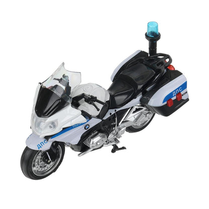 Модель металл свет-звук МОТОЦИКЛ BMW R1200 RT 13 см, подвиж дет, белый, кор. Технопарк в кор.2*24шт