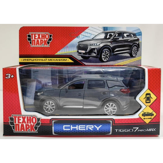 Машина металл chery tiggo 7 pro max 12см,двери,кап,баг,инер,темно-серый,кор. Технопарк в кор.2*36шт
