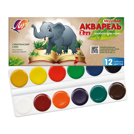 Краски акварельные ЛУЧ "Zoo", 12цв, медовые, картонная коробка, без кисти, 19С1247-08