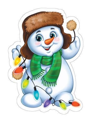 М-16591 Figurine en forme de Vырубная. Снеговик с новогодней гирляндой (двухстороняя, ВД-лак)