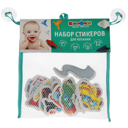 Игрушка пластизоль для ванны набор стикеров ева машинки 12 шт, сумочка сетка КАПИТОШКА в кор.50шт