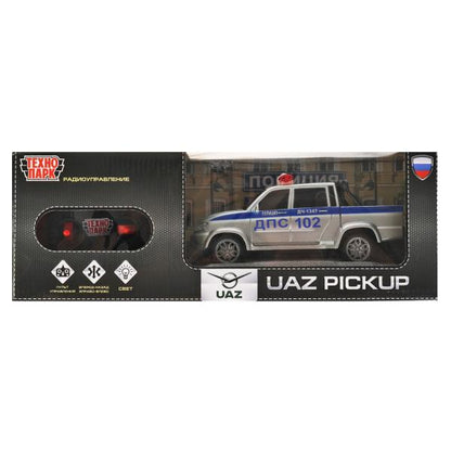 Машина р/у UAZ PICKUP ПОЛИЦИЯ 20 см, свет, сер, кор. Технопарк в кор.2*24шт