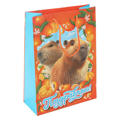 Пакет подарочный МАТОВЫЙ ml,capibara,140 гр/м2 ЧУДО ПРАЗДНИК в кор.10*12шт