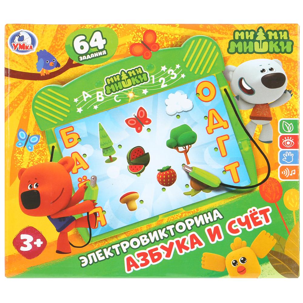 Викторина МИМИМИШКИ азбука и счет 64 задания на бат., со светом ТМ "Умка" в русс. кор. в кор.120шт